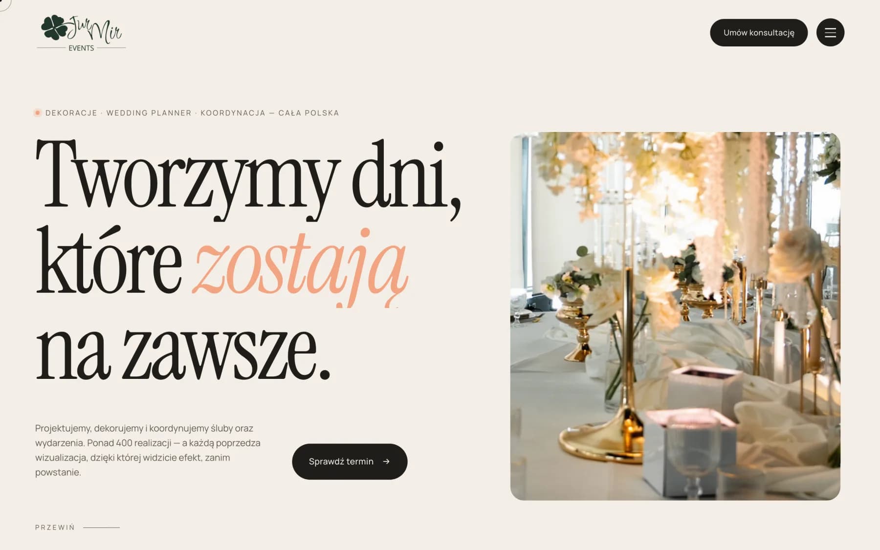 Strona Jur-Mir Events — widok na komputerze