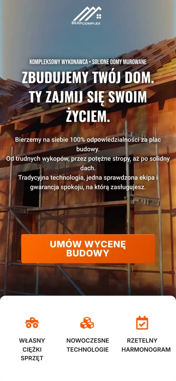 Strona BudComplex — widok na telefonie