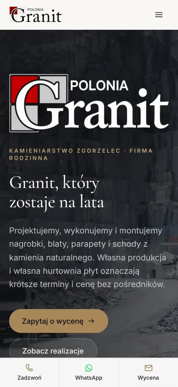 Strona Polonia Granit — widok na telefonie
