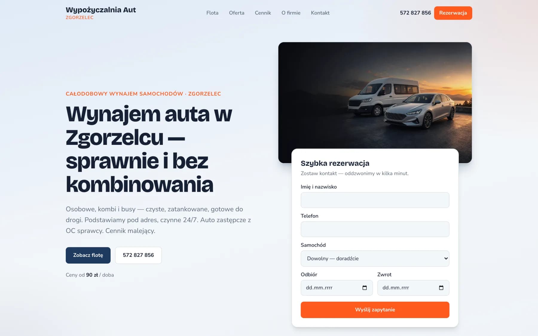 Strona Wypożyczalnia Aut Zgorzelec — widok na komputerze